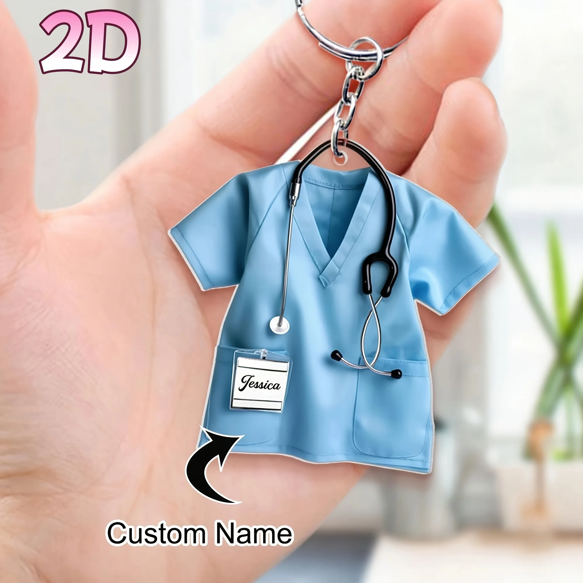 2D Flat, 1 Nurse Name Keychain, Custom Nurse Keychain, Medical Staff Keychain, Nurse Keychain, Nurse Gift, Nurse Student Gift, N