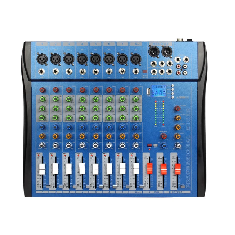 Blue 8-Channel Professional Audio Mixer Dj Stage Console Digital  Equipment with Fader Controller Computer Sound Card Interface