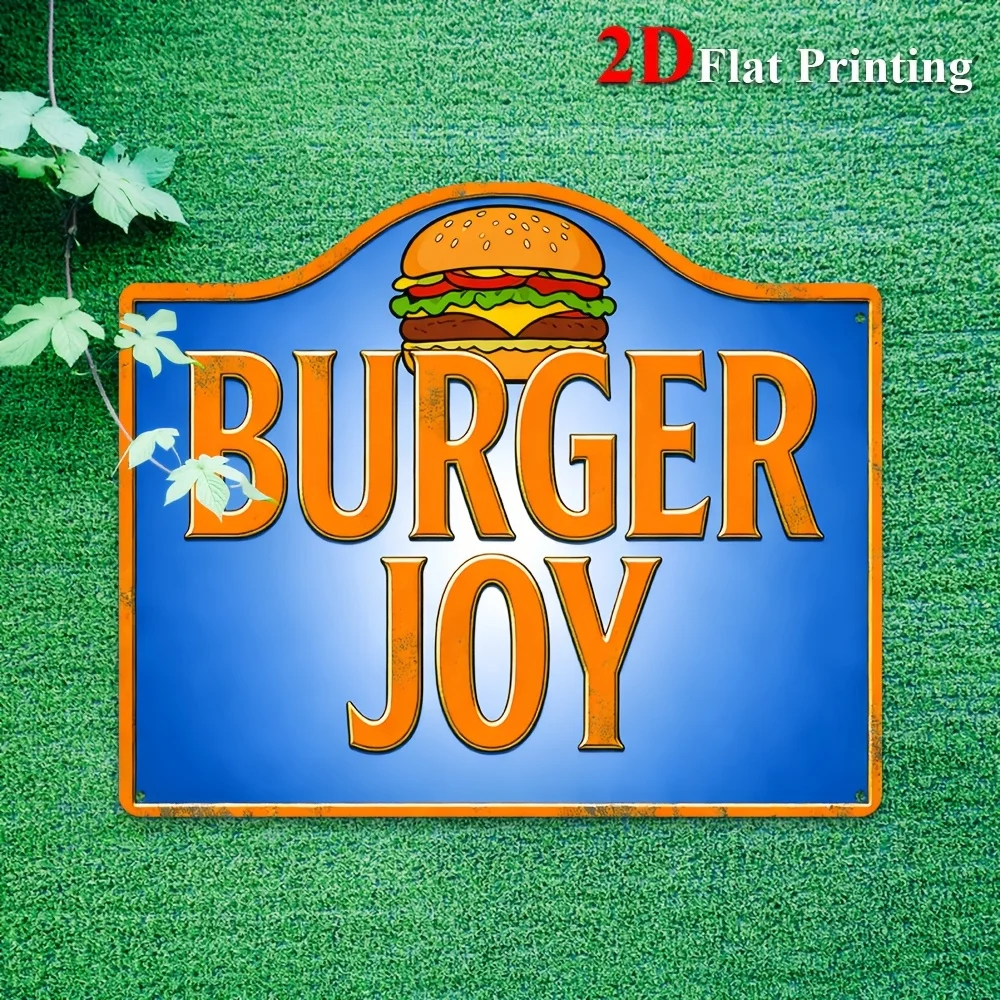 2D Flat,1pc Vintage Burger Joy Hamburger Metal Wall Sign - Retro Plate Art Suitable For Kitchen, Bar, Diner Decor,Sheet For Home