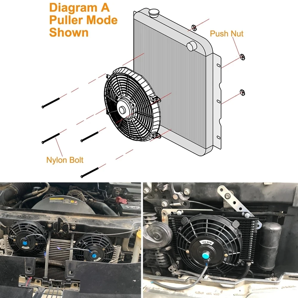 Ventiladores eletrônicos universais do radiador, lâmina Push Pull, kit elétrico de montagem legal, 7 