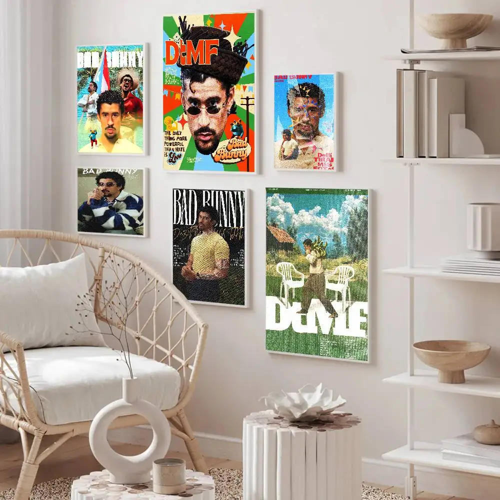 Puerto Rican Rapper B-Bad B-Bunny Good Quality and Posters Waterproof Paper Sticker Coffee House Bar Posters Wall Stickers