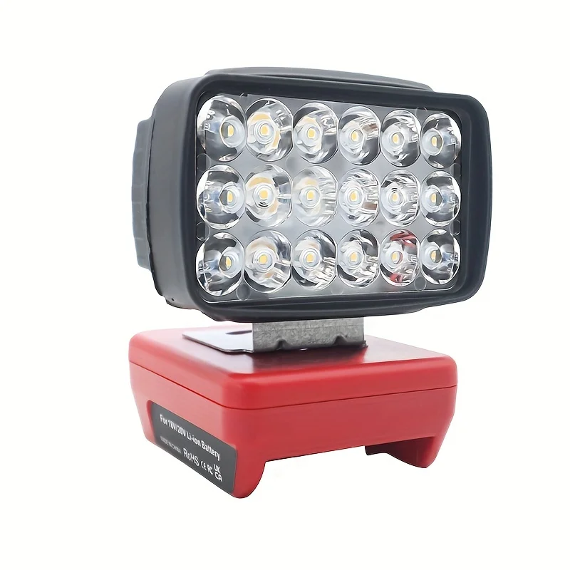 Flood Work Light 18LED 1500LM for Milwaukee LED 18V/20V FOR m18 Lithium Battery with Low Voltage Protection and Fast Charging