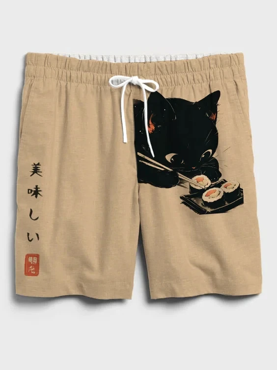 Japanese Style Vintage Shorts Men Women Manga Cartoon Sports Shorts Fitness Anime Cat 3D Print Quick Dry Board Shorts Summer Man