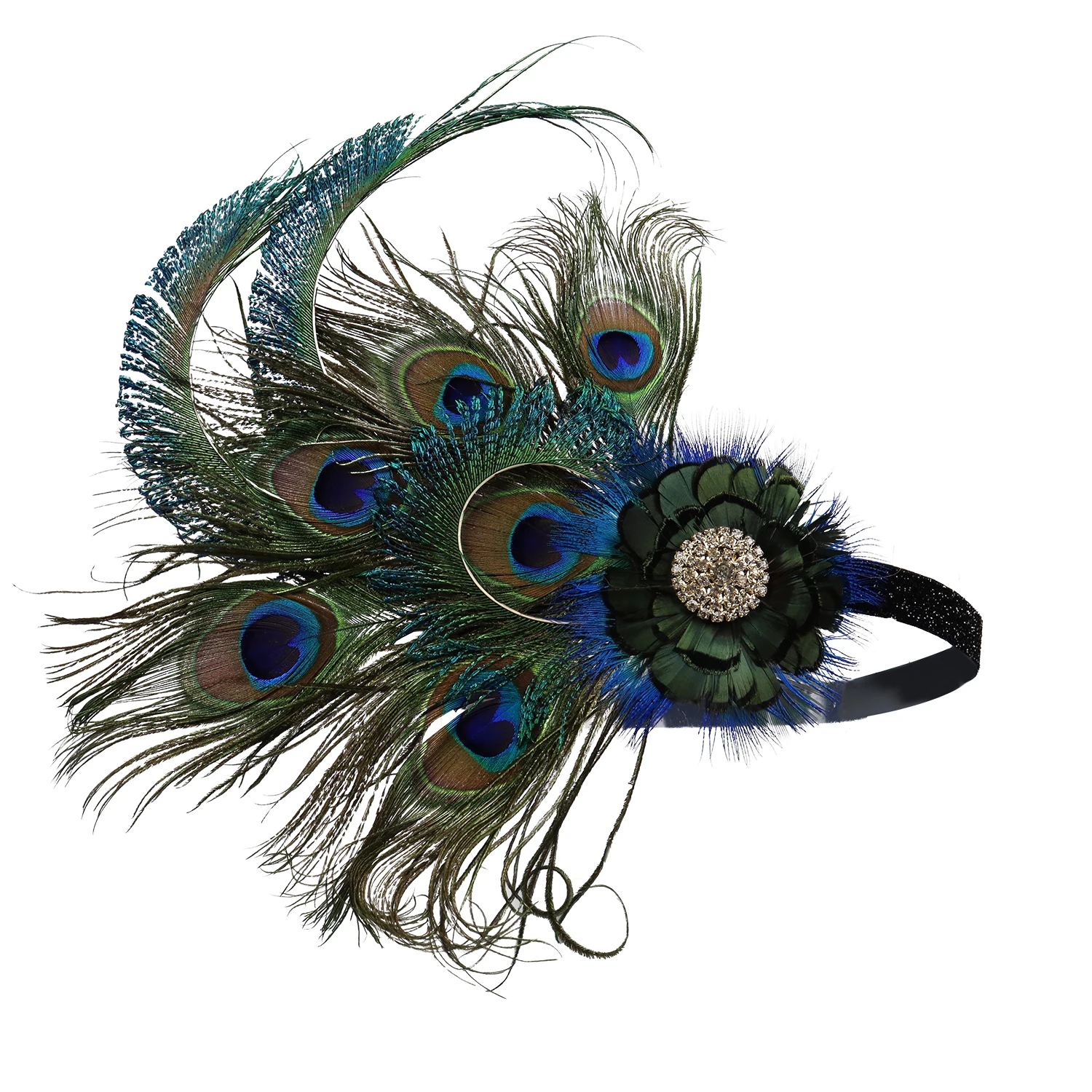 

Peacock Feather Hair Clip with Pearl Rhinestone Latin Dance Party Fascinator Wedding Bridal Hair Accessories