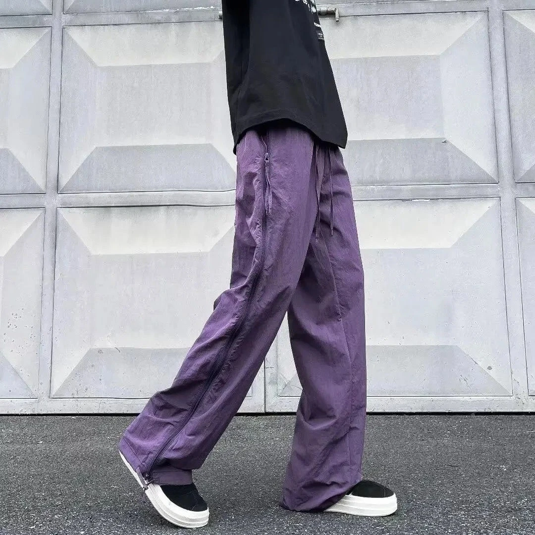 

Summer Zip Baggy Breathable Mesh Men's Casual Straight Pants Korean Style Slacks Xxxl Sale Fashion 2025 Cheap Long Male Trousers