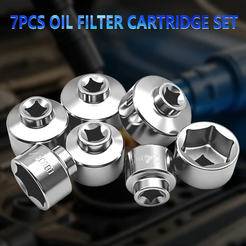 ‌-7ピースオイルフィルターレンチセット-24-27-29-30-32-36-38mm六角ソケットキット、汎用diy車メンテナンス＆修理用