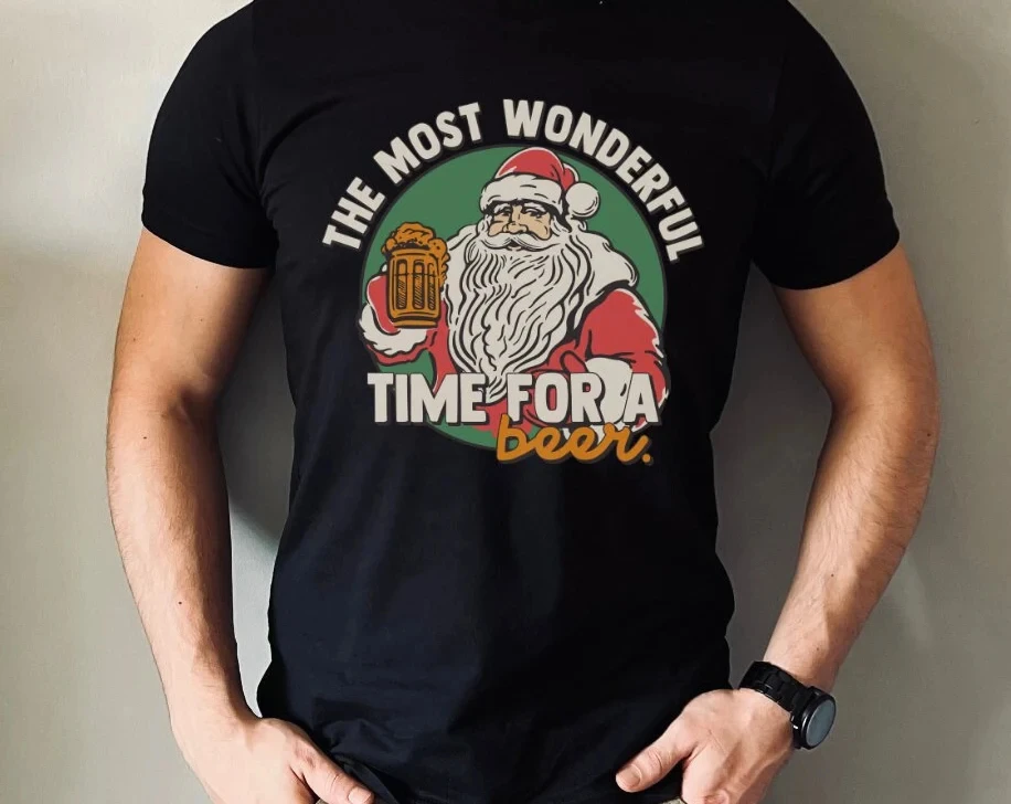 Christmas T-Shirt for Men Men's TShirt The Most Wonderful Time for A Beer Men's Christmas T Funny Christmas T-Shirt Kris Kringle
