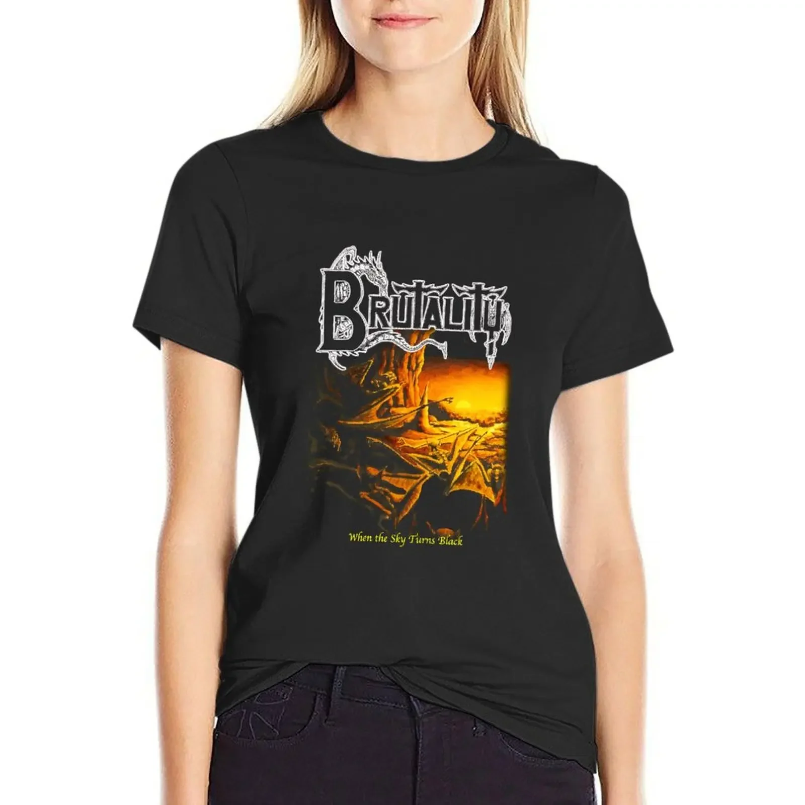 Brutality - When The Sky Turns Black Metal T-Shirt cute tops anime clothes graphics cotton t shirts Women