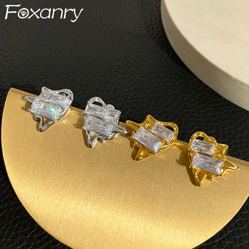 

Женские серьги-гвоздики Foxanry, Необычные геометрические серьги с цирконом, изысканные модные индивидуальные элегантные ювелирные изделия на годовщину, подарки