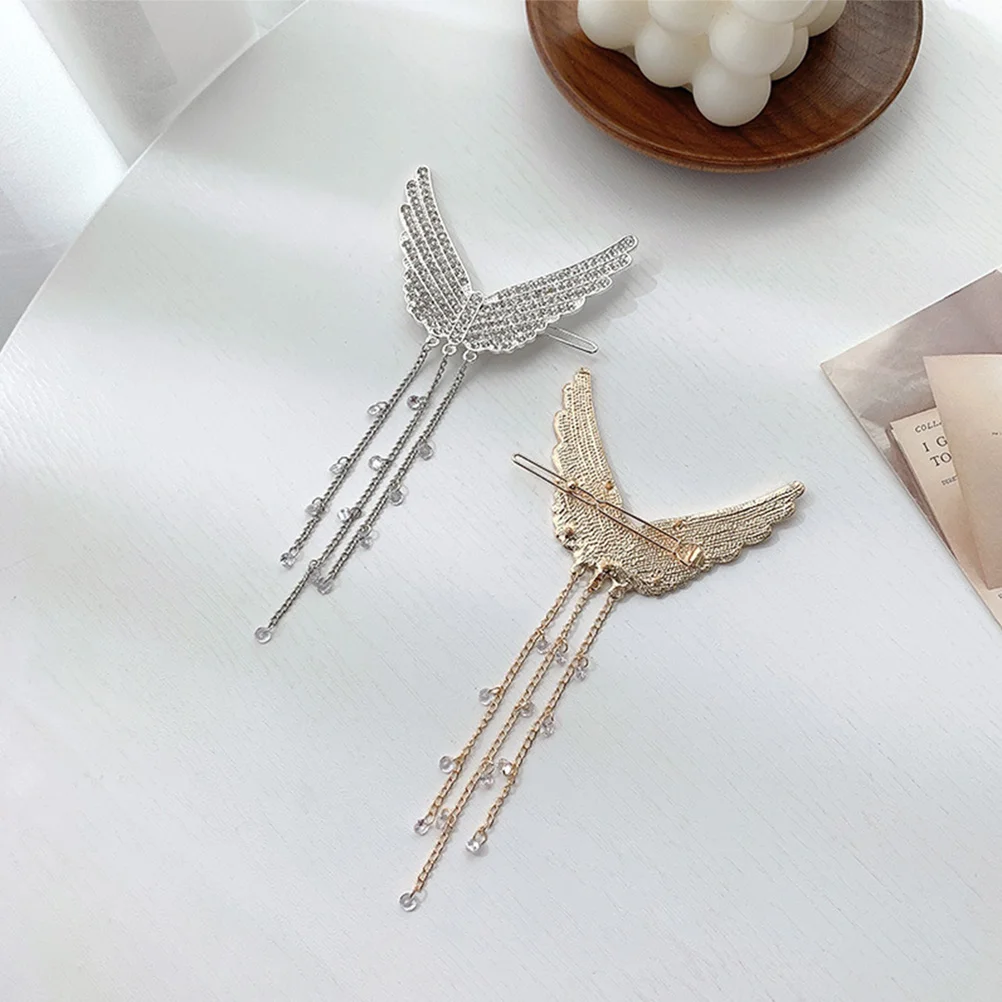 

2Pcs Angel Wings Rhinestone Tassels Hair Clip Elegant Hair Barrette Girls Side Clip Hairpin Girls Headdress Angel Wings Hairpins
