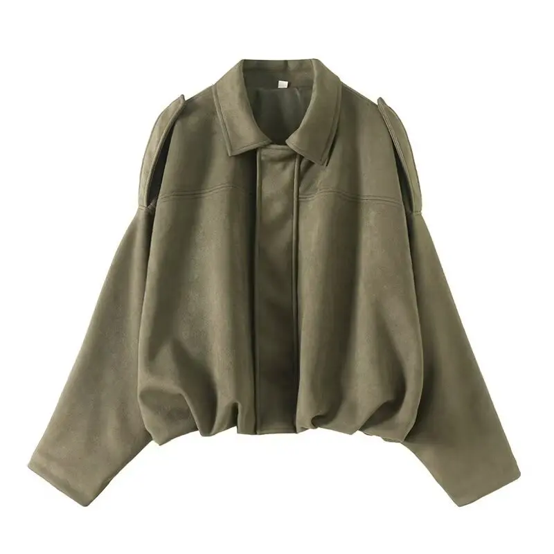 

Coats Women Coat Casual Loose Turn Down Collar Full Sleeve Y2k Streetwear Jackets Work Elegant Splice Jacket Autumn Winter