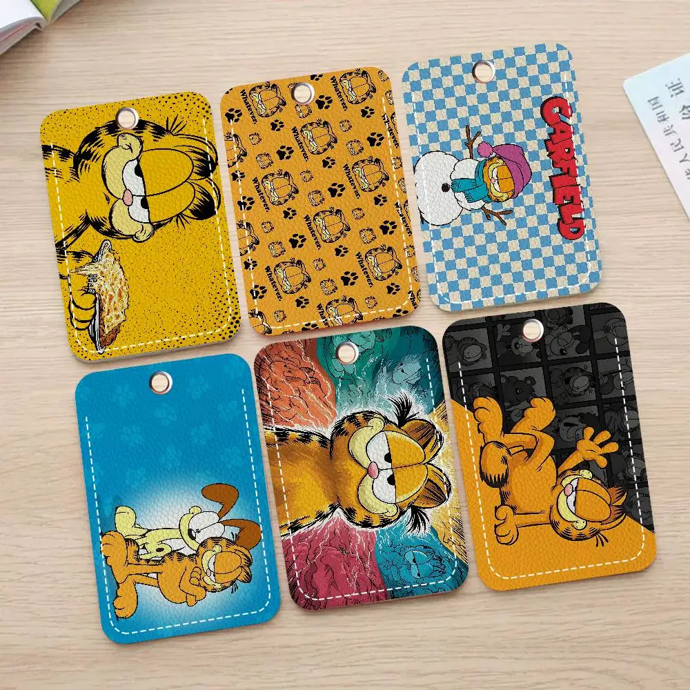 

Cute Anime G-Garfields Cat 1Pc Access Card Case Leather Card Holder Keychain Key Ring Door Access Tags ID Card Case Keychain