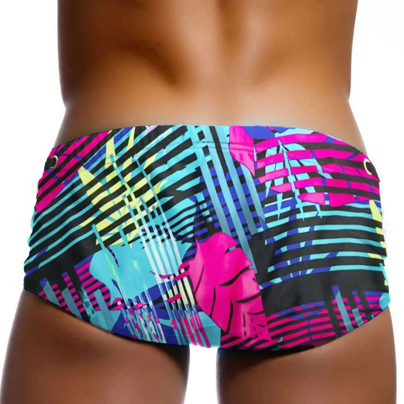 Sexy Mens Swimwear Leaf Print Swim Boxer Briefs Bikini Brazilian Cut Surf Trunks Swimsuits Underwear Beach Sports Shorts