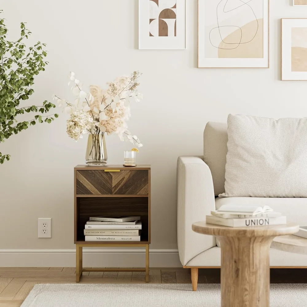 침실용 협탁, 모던한 보헤미안 스타일의 농가풍 원목 침대 옆 테이블, 수납 서랍이 있는 사이드 엔드 테이블, 거실용