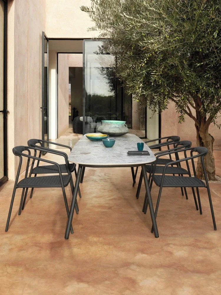 Dining Table and Chair Teak Rainproof and Sun Protection Simple Rattan Furniture Outdoor Balcony