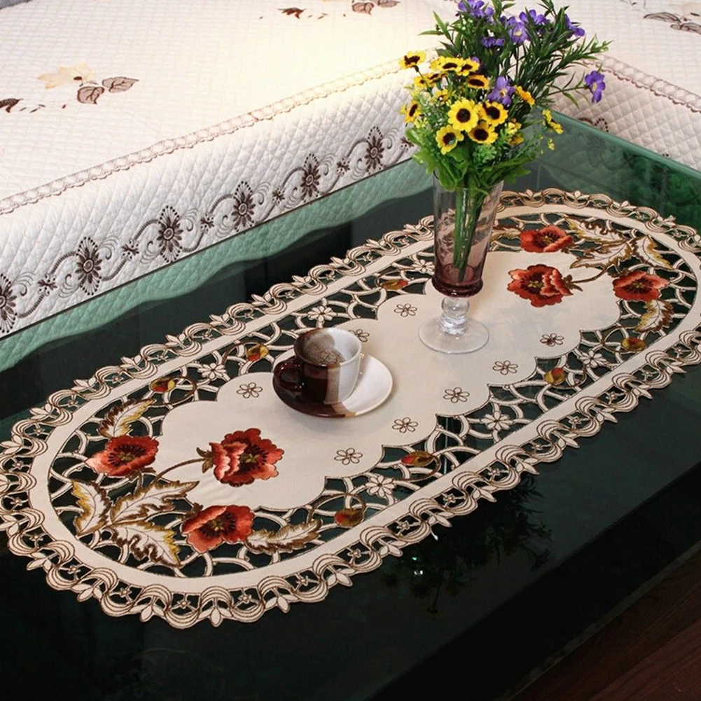 

40*85cm Tablecloth Vintage Embroidered Fabric Oval Flower Style For Wedding Party Event For Home Decoration Table Cover