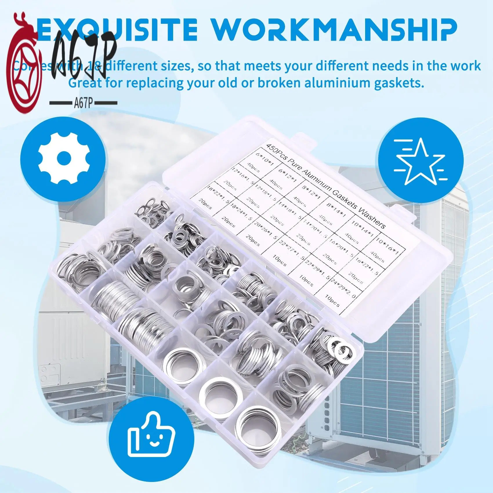 

A67P-450 шт. алюминиевые плоские прокладки, шайбы в ассортименте, металлические уплотнительные шайбы, ассорти, алюминиевые уплотнительные кольца