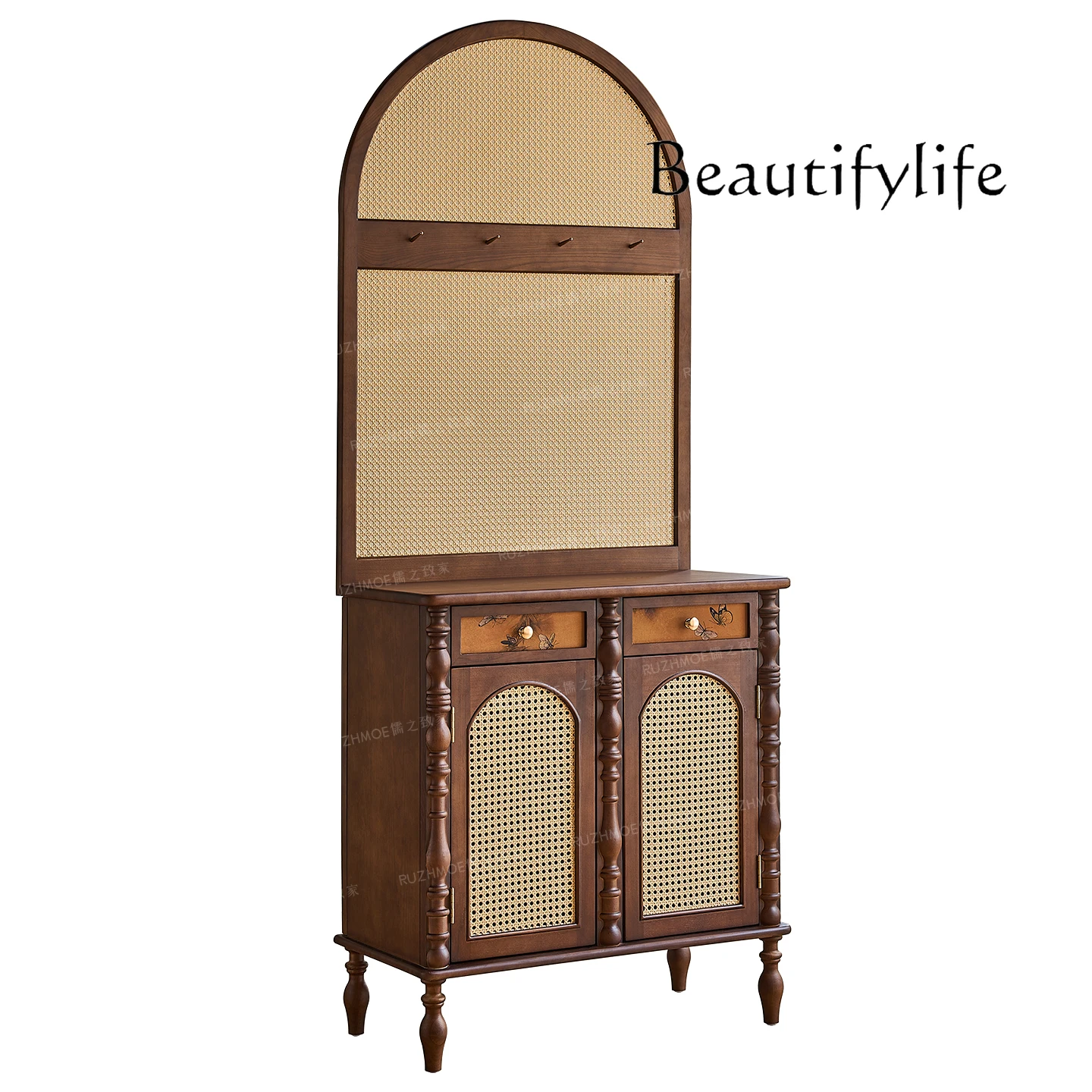 

French retro rattan entrance cabinet entry partition shoe cabinet small apartment screen storage integrated household