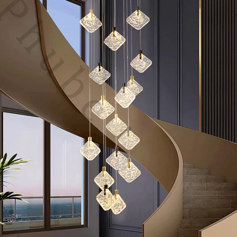 

Phube Modern Crystal Chandelier For Staircase Villa Lobby Gold Hanging lamp For Foyer Hallway Cristal Lamp Home Decor Led Light