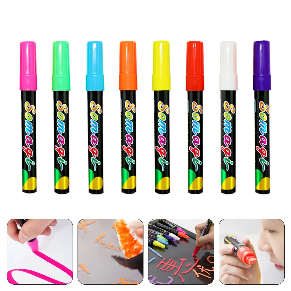 

8Pcs Liquid Chalk Markers Bright Vibrant Colors Erasable Marker Pens for White Board Blackboard Glass Surfaces Portable