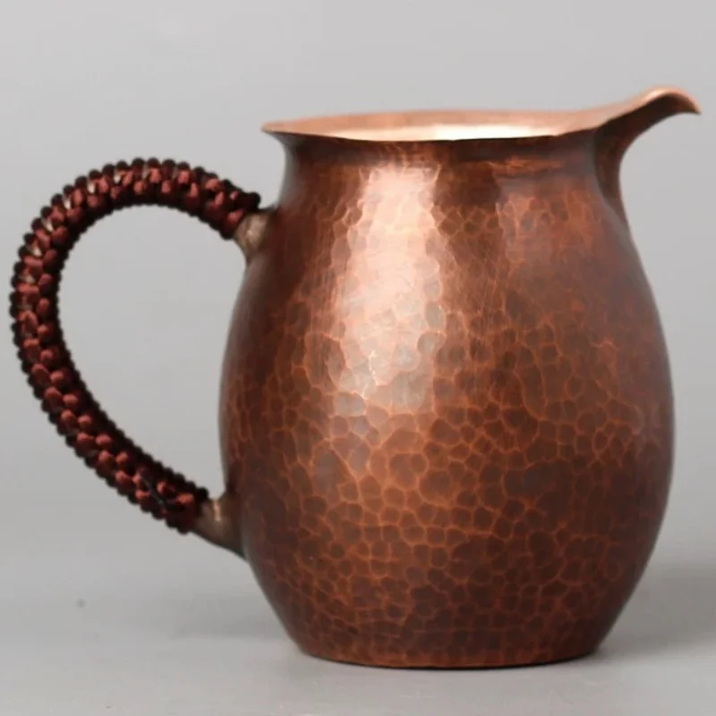 Vintage Pure Copper Tea Mug,Hammer Texture Weave Creativity Milk Coffee Cup Teaware Handle 450 ml Tumbler ,Drinkware Wine Sets