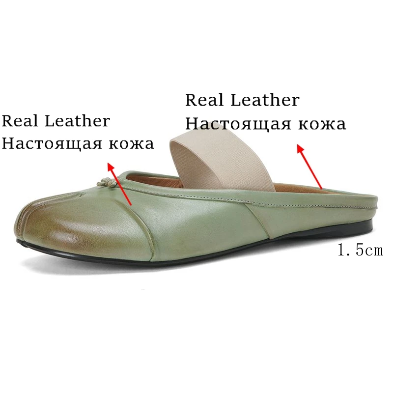 ANOVISHANA Fashion Full Genuine Leather Mary Janes Flats Clip Toe Elastic Band Soft Comfort Handmade Daily Shoes Summer Green
