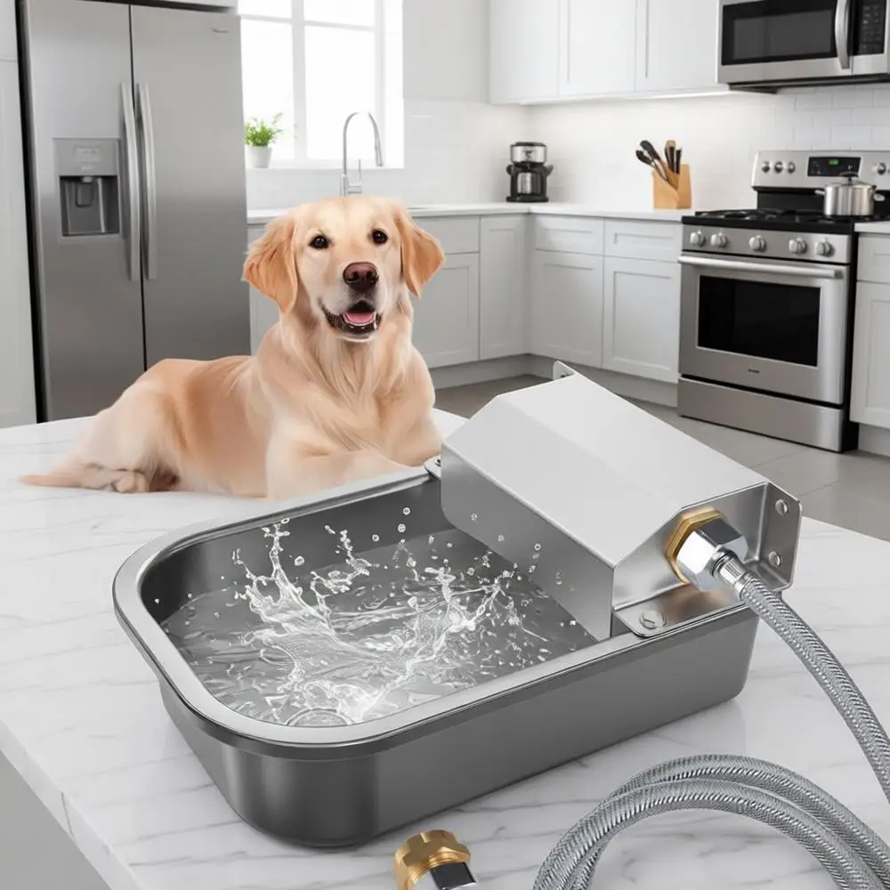 

Patented 3L Outdoor Dog Drinking Water Bowl, Stainless Steel Waterer Suitable for Chicken Livestock Animal, 3/4'' Faucet, Wall-M