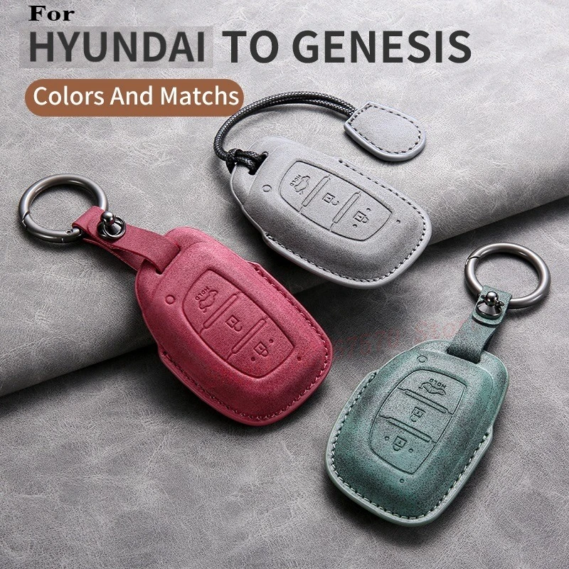 Leather 3 Buttons Car Key Fob Cover Shell For Hyundai Tucson ix35 ix45 Elantra Sonata Santa Fe i10 i20 i30 Auto Accessories