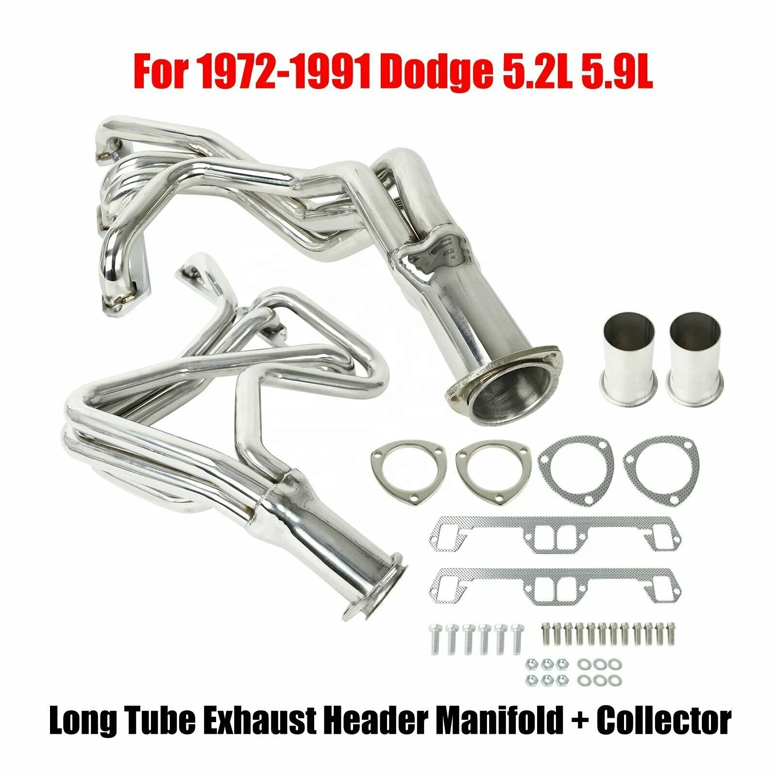 4-1 Long Tube Exhaust Header Manifold + Collector For 72-91 Dodge D-Series 5.2L 5.9L V8