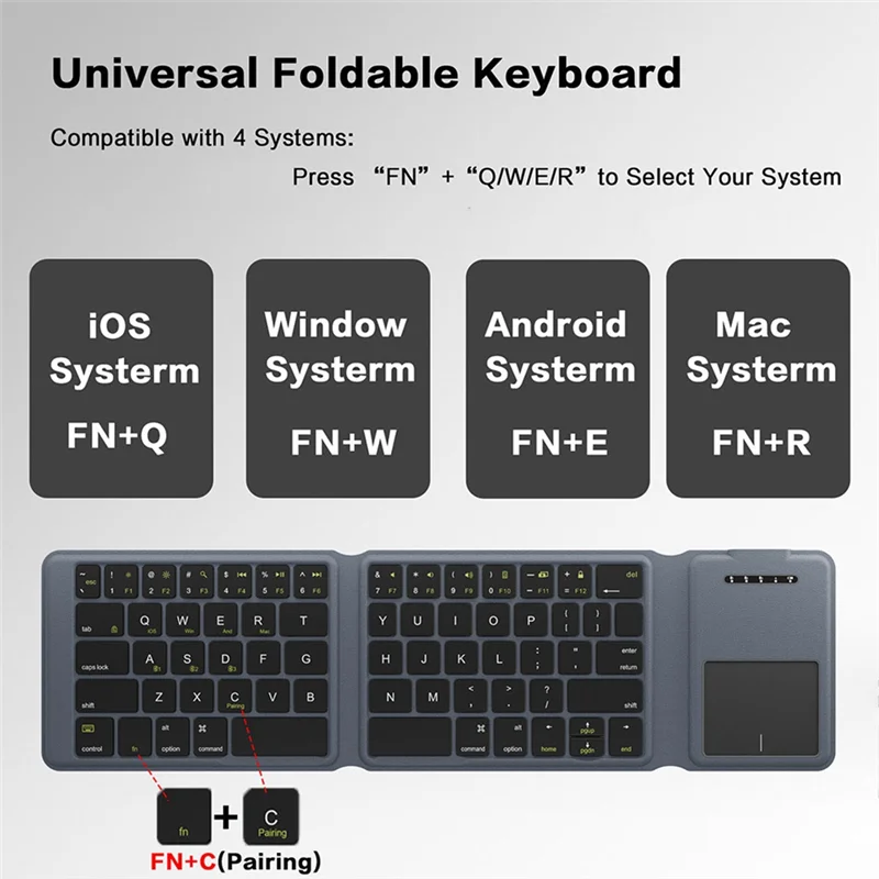 Bluetooth Wireless Touchpad Keyboard Portable Tri-Foldable Rechargeable Keyboard For PC Laptop Tablet