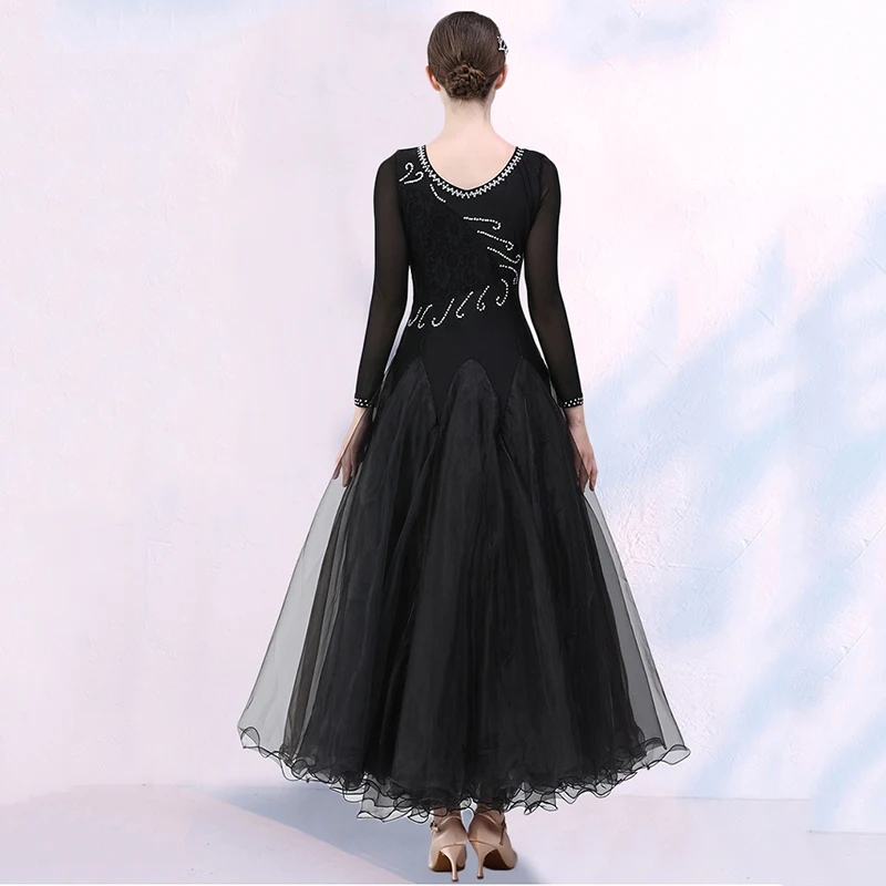 2023 New Pink Ballroom Dance Dress Women Performance Lace Waltz Practice Clothes Big Swing Competition Modern Standard Costumes