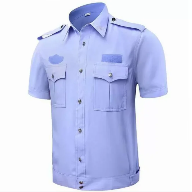 Chinese Shirt Man Blouse Blue Summer Uniform Cop Include Badge