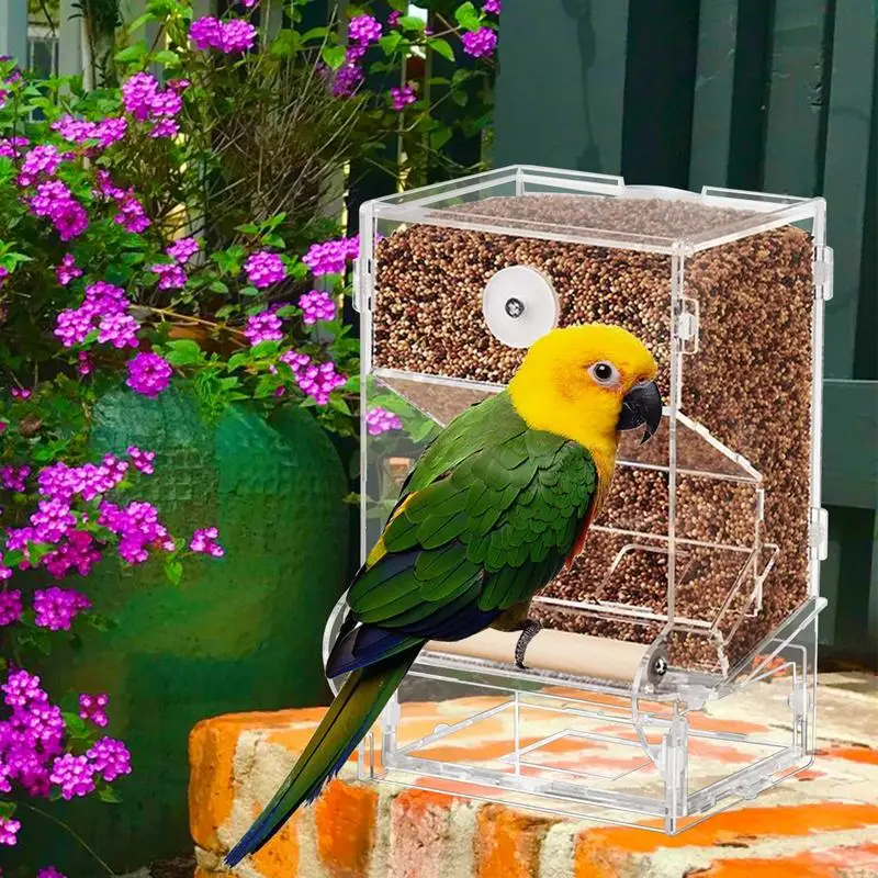 Automatic Parrot Feeder For Cage No-Spill Automatic Bird Food Feeder Bird Feeding Tool With Integrated Pallets For Cockatiels