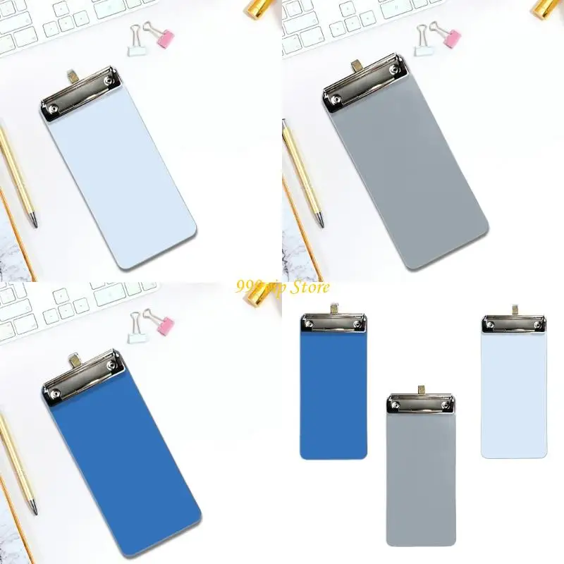 

C90C Small Clipboard 10x22cm Writing Board Document Clipboard with Retactable Hanging Hook for Office School Classroom Cafe