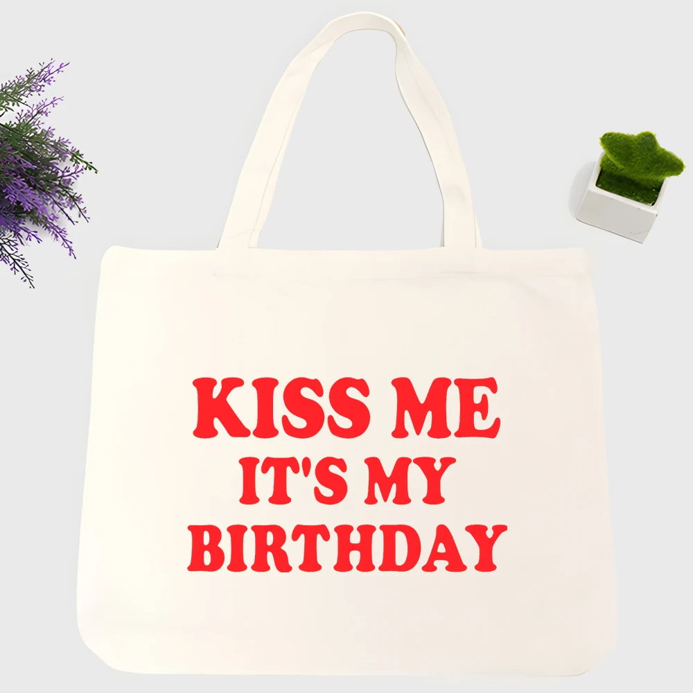 Women's slogan-style graphic canvas tote bag, casual style for birthday celebrations and daily outings