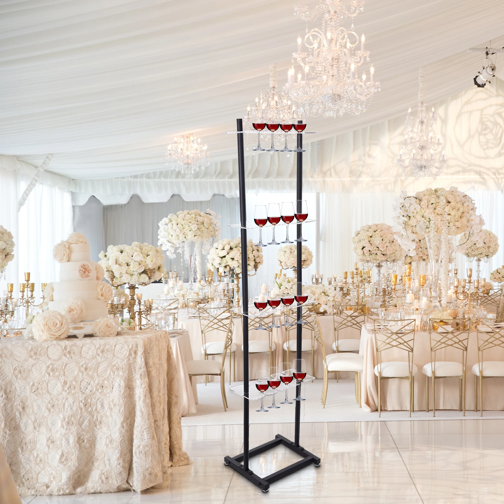 

Champagne Wall,Champagne Wall Holder for Party,4 Tier Metal Champagne Wall Stand,32 Wine Glass Champagne Wall for Champagne Cups at Weddings, Bridal Shower Parties & Events