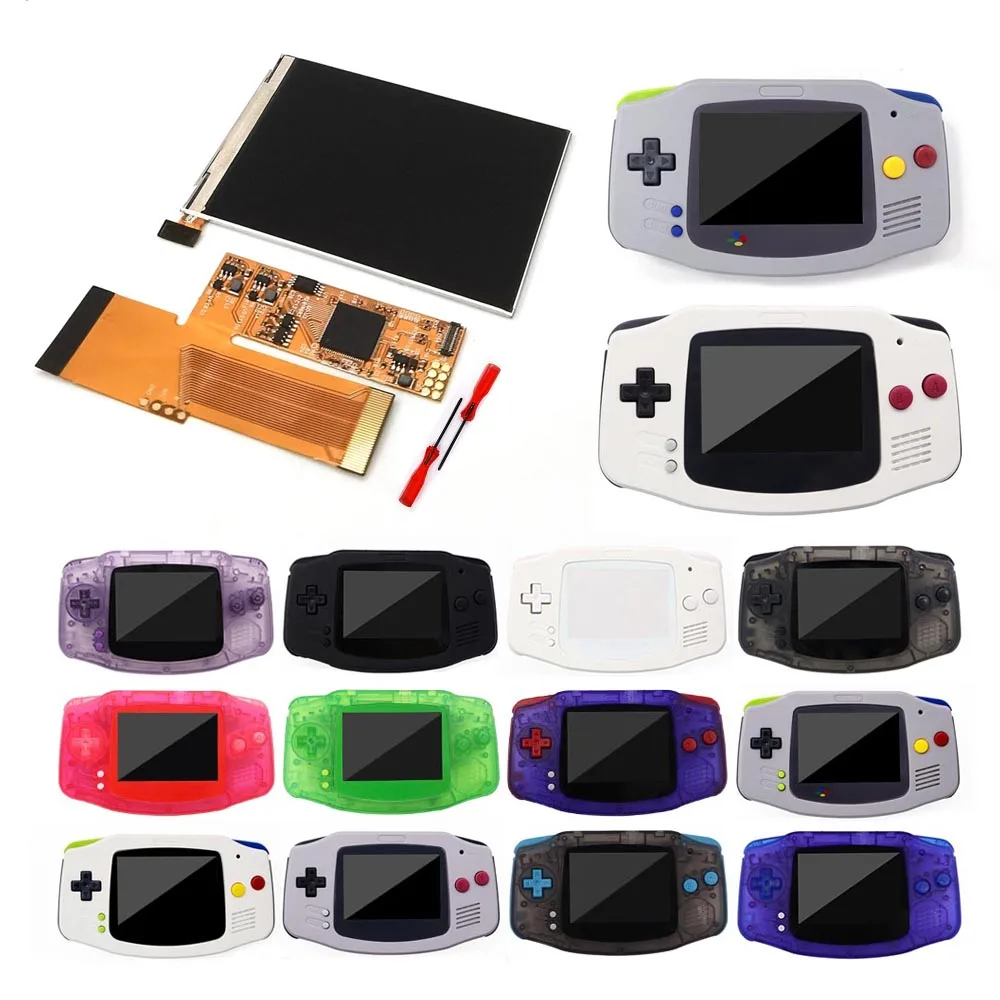 

V2 GBA IPS Backlight LCD Screen Kits 10 Levels Brightness adjustment mod With Pre-cut Shell Housing For Gameboy Advance Console