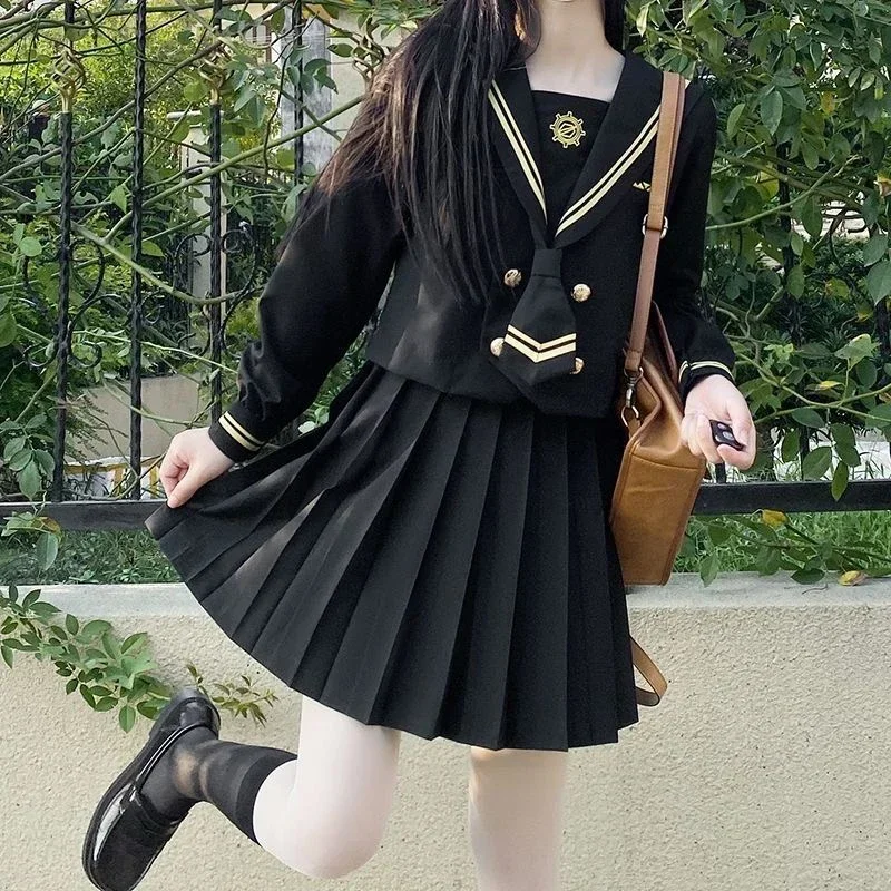 Japanese School Uniforms Student S-2xl Student Girls Navy Costume Cute Women Sexy Navy JK Suit Sailor Blouse Pleated Skirt Set