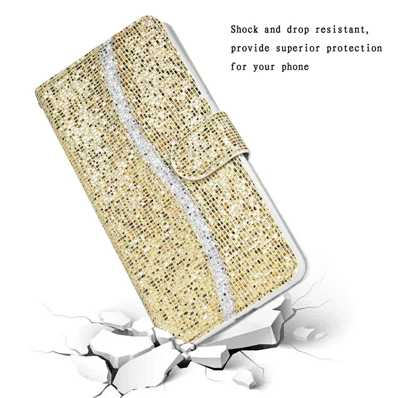 Glitter Anti-fall Wallet Flip Leather Case For iPhone 16 Pro Max 15 Plus 14 13 Mini 12 11 SE2 X XR XS 8 7 With Hand Strap Cover image 6