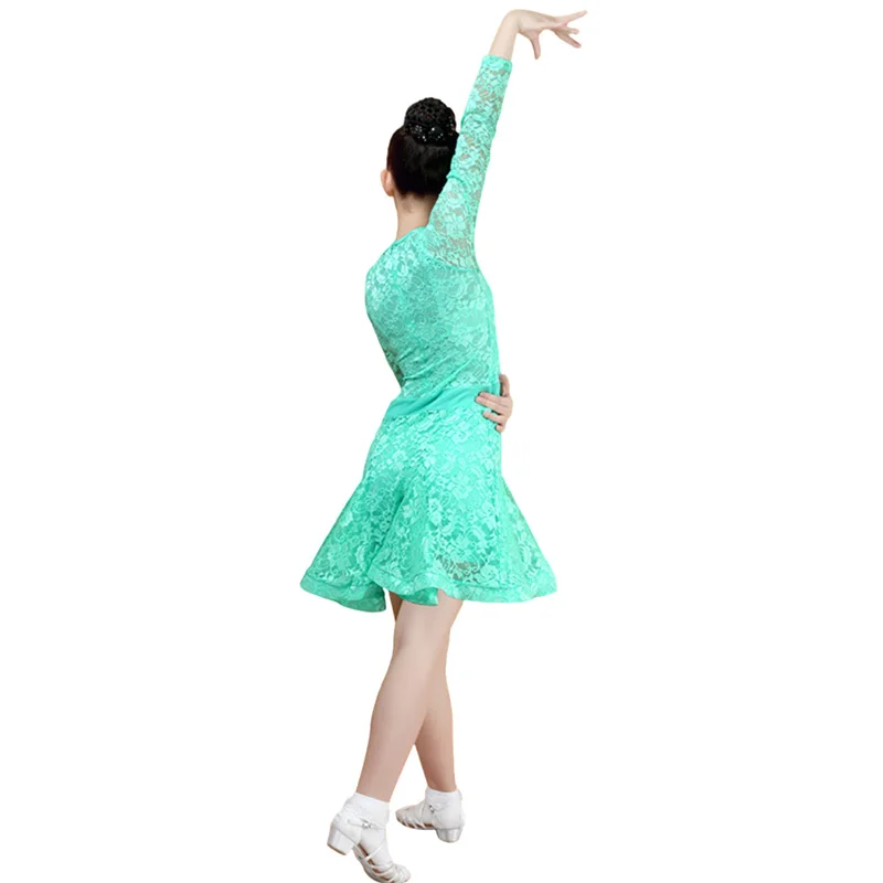 Girls Lace Ballroom And Latin Dance Dresses For Sale Cha Cha Rumba Samba Jive Long Sleeves Children Teen Latino Dress