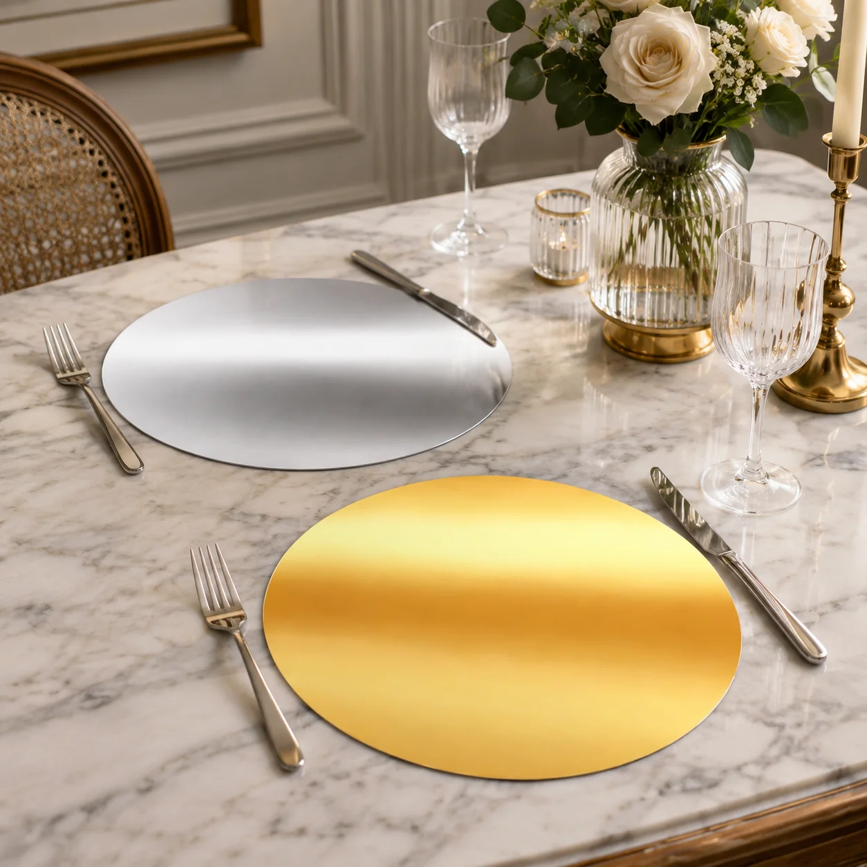 10/15/20pcs round gold paper placemats, dinner plate bedding, wedding table layout and birthday party setting