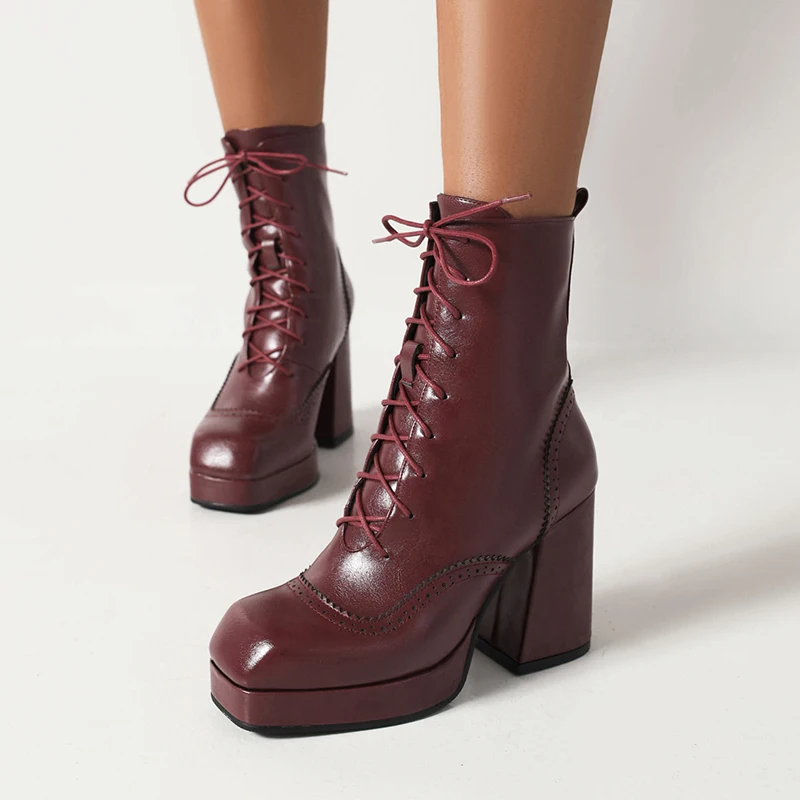 

Женские ботинки с квадратным носком на очень высоком толстом каблуке и перекрестной завязкой, классические уличные модные короткие ботинки с плюшевой подкладкой, зимние ботильоны