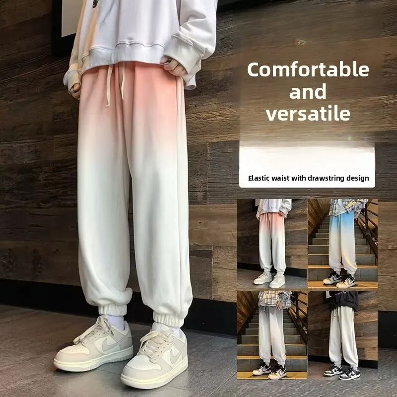 

Ice Silk Loose Fit Men's Casual Pants adient Color Spor Thin Nine-Tenths Trousers Youthful Sle Comfortable Daily Wear