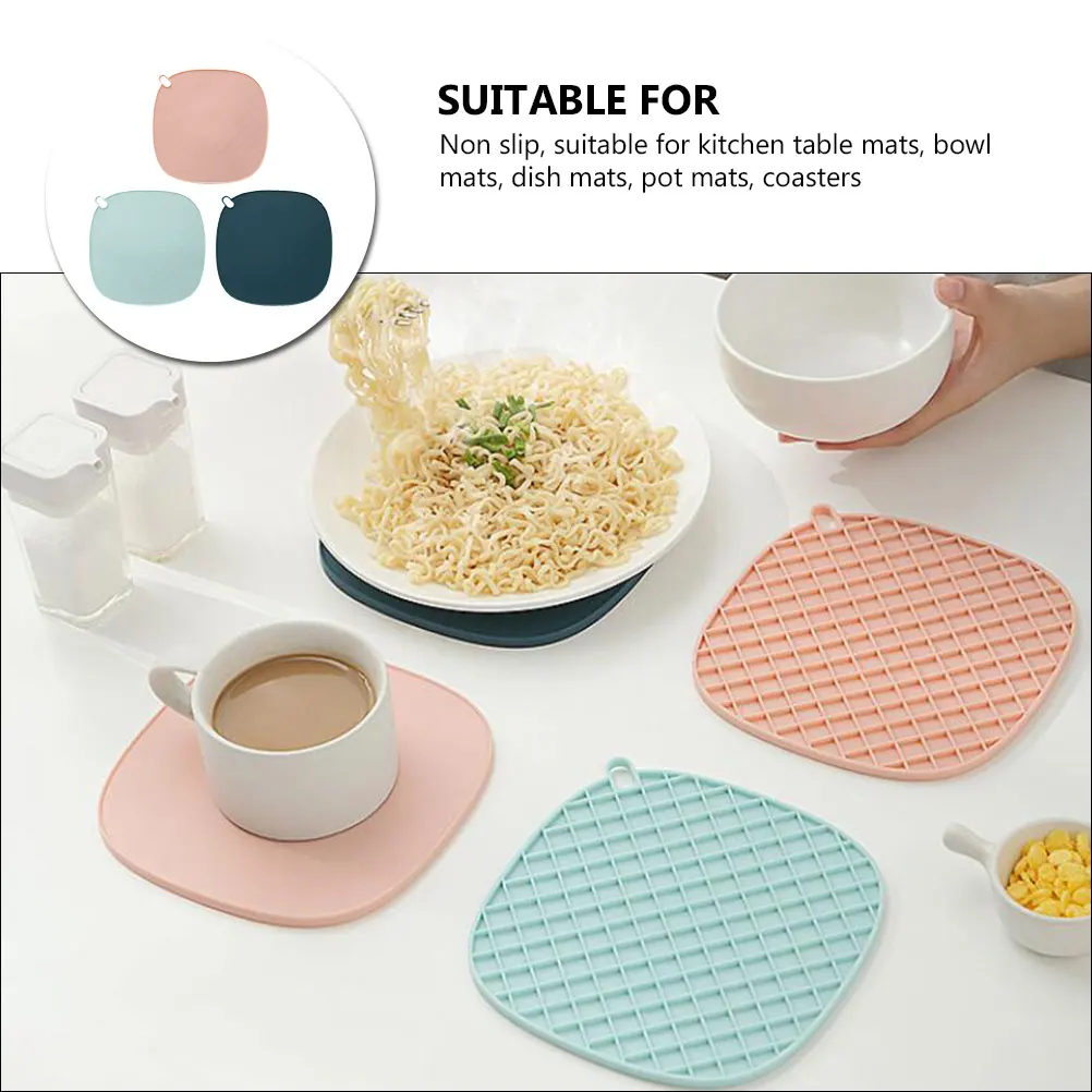 

Thickened Silicone Heat Insulation Pads Non Slip Mats for Kitchen Table Bowl Dish Pot Coasters Protect Tables Groove Design
