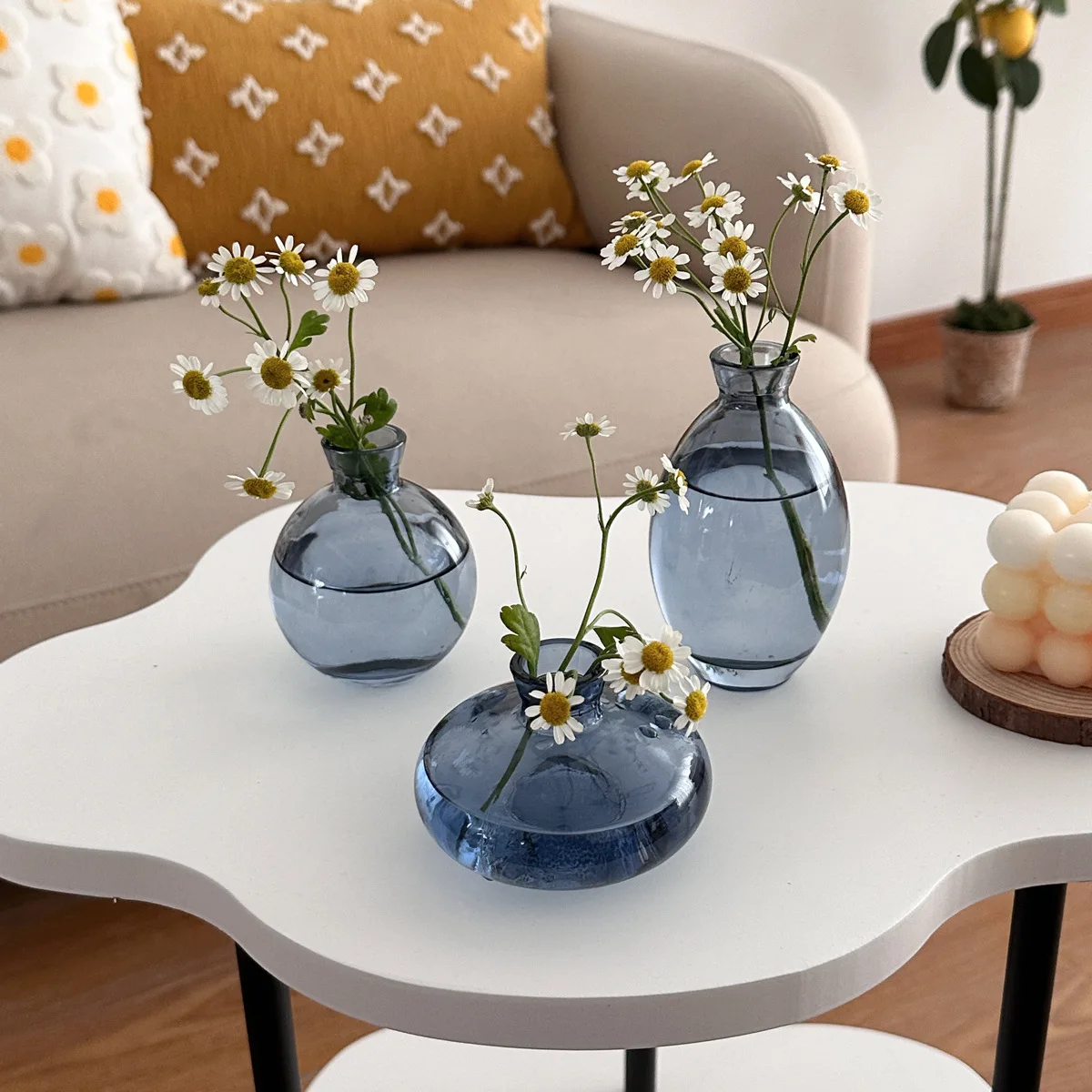 Mini Glass Vase Set (Round/Plum/Gourd) - 5 Colors, Elegant Table Decor, Perfect Gift for Home & Friends