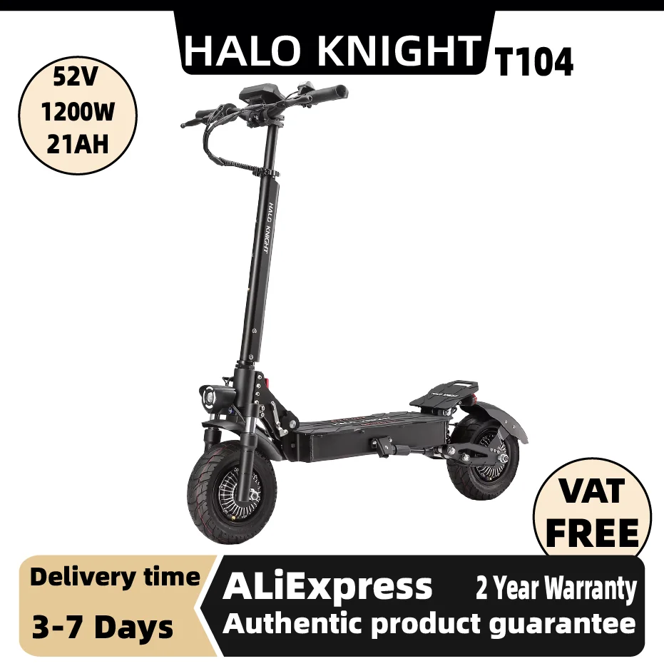 

HALO KNIGHT T104 Adult Foldable Escooter 1200W Electric Scooter 52V21AH Battery 10 Inch Fat Tire E-Mountain Scooter
