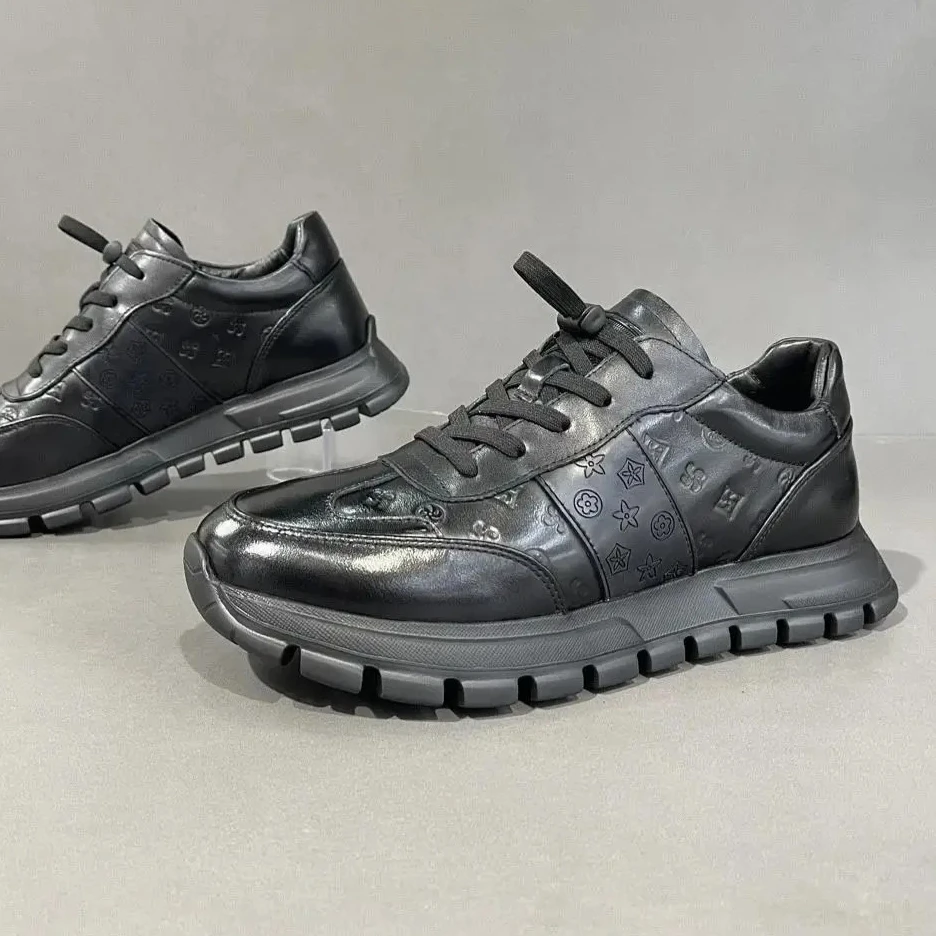 

New Men Genuine Leather Casual Shoes Trend Pointed Toe Sport Shoes Comfortable Sneakers
