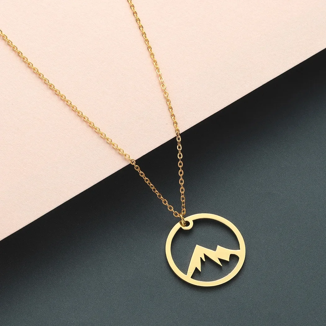 Stainless Steel Peak Necklace For Women Man Snowy Mountain Top Hill Gold Color Pendant Chokers Hiking Outdoor Travel Jewelry