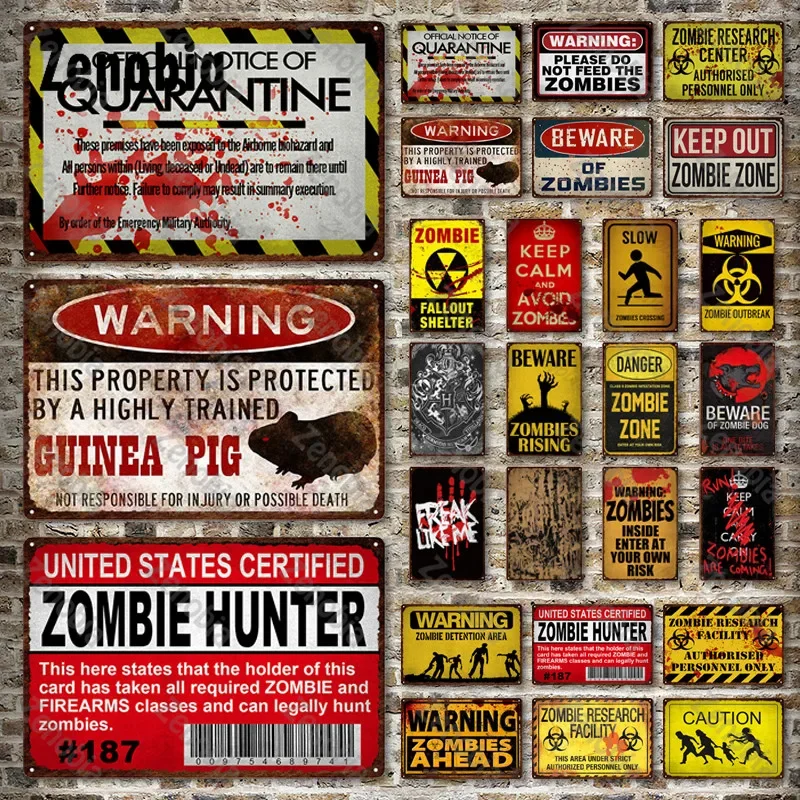 Warning Metal Sign Beware of Zombies Metal Poster Keep Out Zombie Zone Vintage Plaque Tin Plate for Bar Pub Club Man Cave Decor