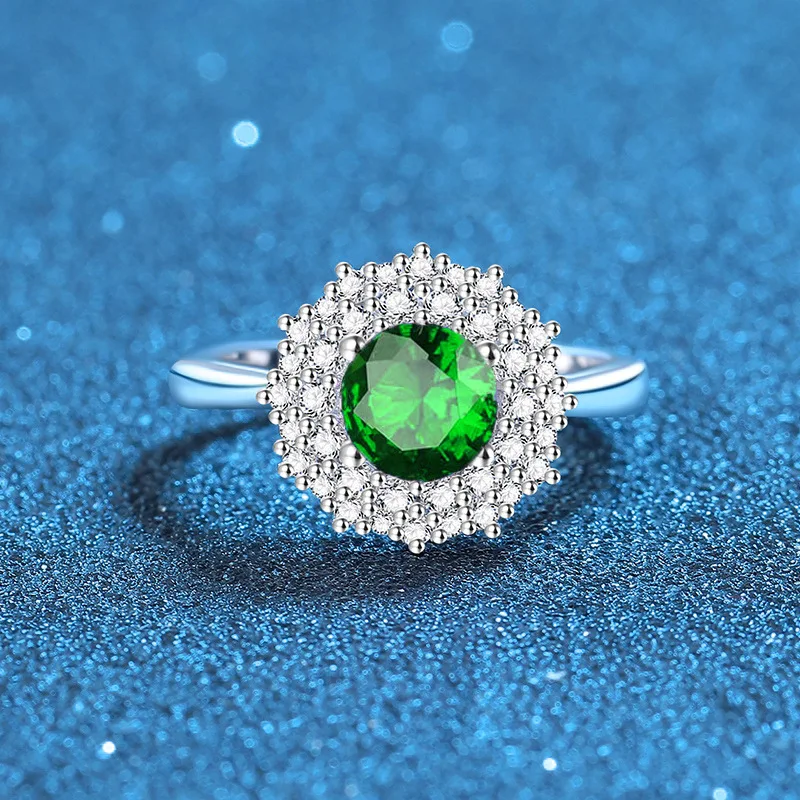 

Luxury Solid Platinum PT950 Women's Moissanite Diamond Round Pink Green Blue Moissanite Ring